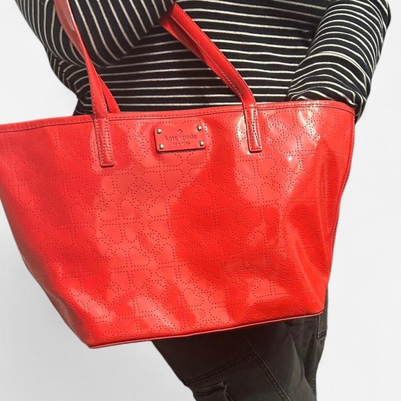 Kate Spade Red Perforated Harmony Metro Heart Tote Bag - Picture 6 of 6